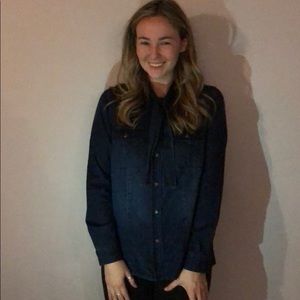 Long sleeve denim top with tie in front